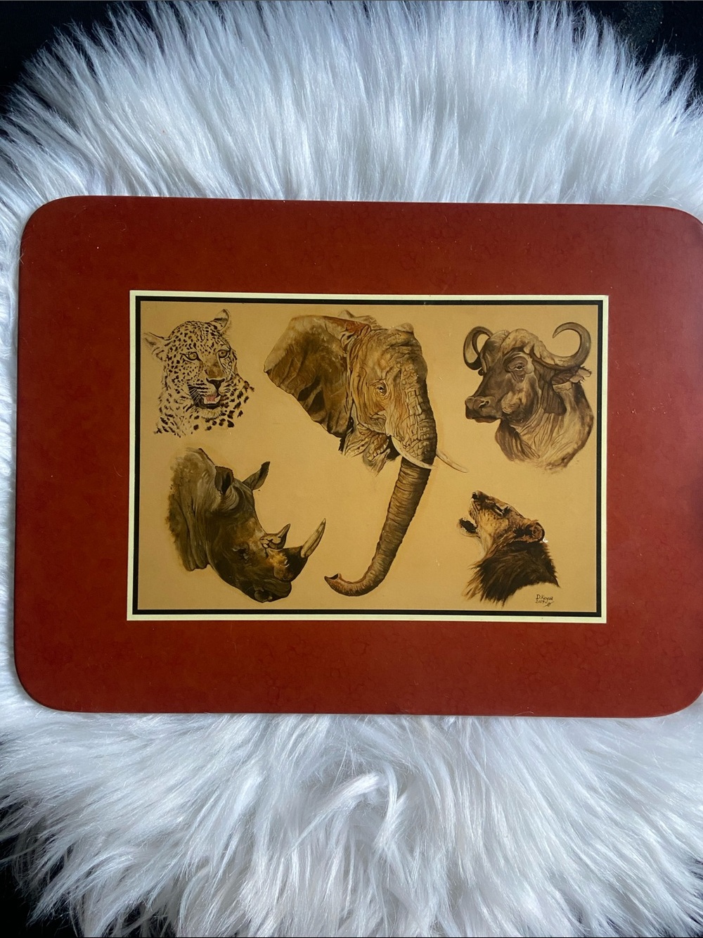 Vintage African Big Five Wildlife Artwork Signed D. Kinyua (2009)